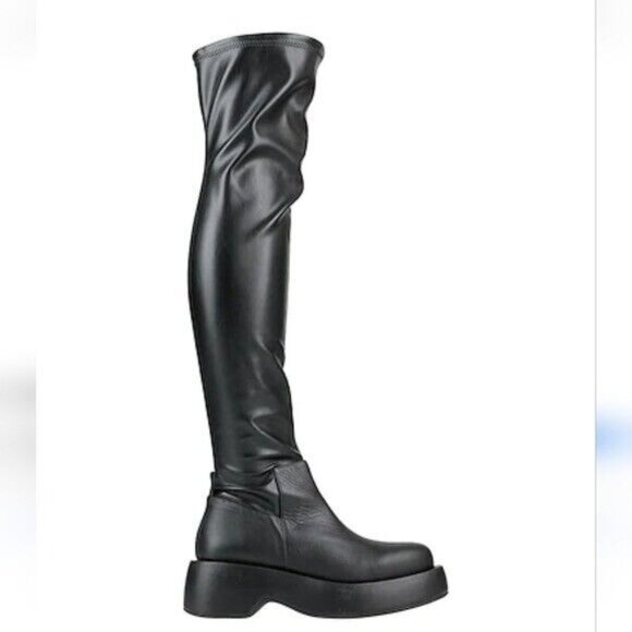 Paloma Barcelo Leather Black Over The Knee Tall Platform Boots 6.5